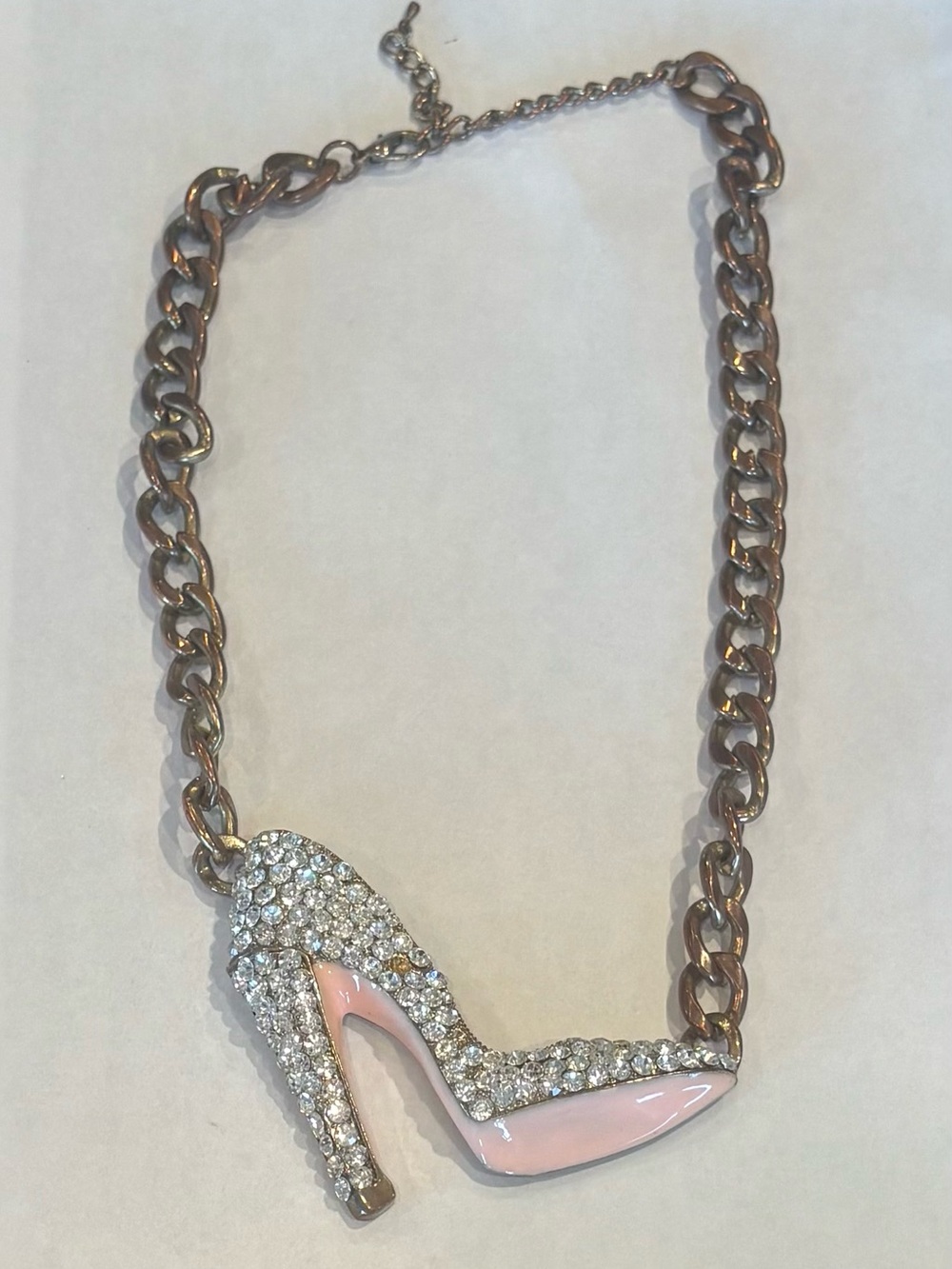 Bold Crystal High Heel Statement  Necklace in Pink and Gold